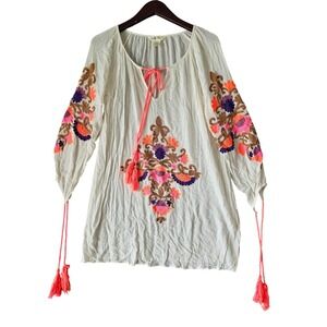 Lucky & Coco Embroidered Tunic Top Bohemian Festival Hippie Medium‎